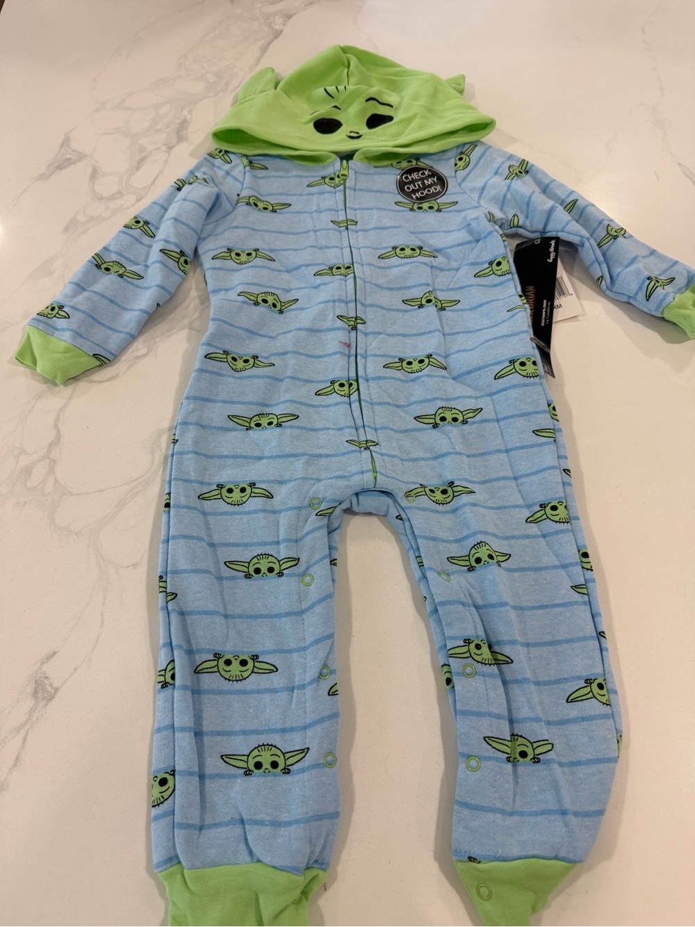Star Wars Baby Yoda Blue & Green Footed One-Piece 24 months